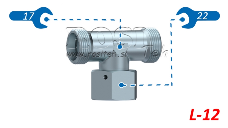 HYDRAULISK T-STYKKE L-12 MED SENTRAL SVINGMUTTER M18X1,5