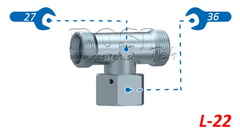 HYDRAULISK T-STYKKE L-22 MED SENTRAL SVINGMUTTER M30X2
