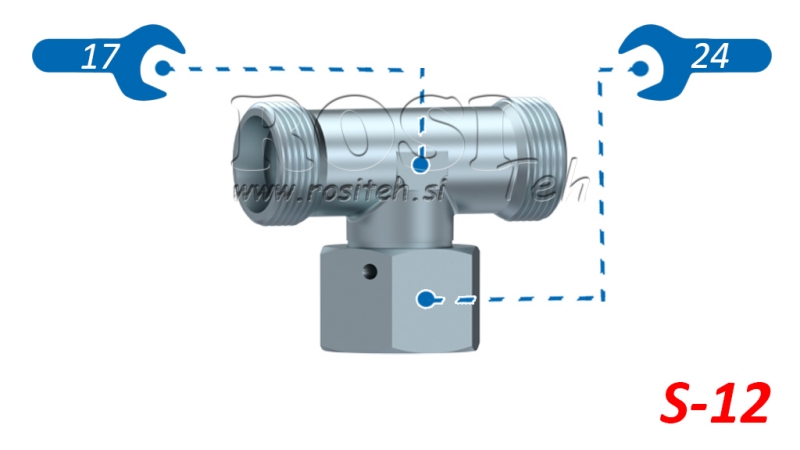 HYDRAULISK T-STYKKE S-12 MED SENTRAL SVINGMUTTER M20X1,5