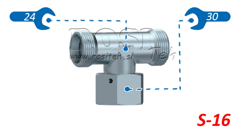 HYDRAULISK T-STYKKE S-16 MED SENTRAL SVINGMUTTER M24X1,5