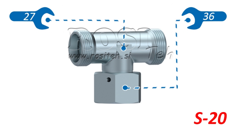 HYDRAULISK T-STYKKE S-20 MED SENTRAL SVINGMUTTER M30X2