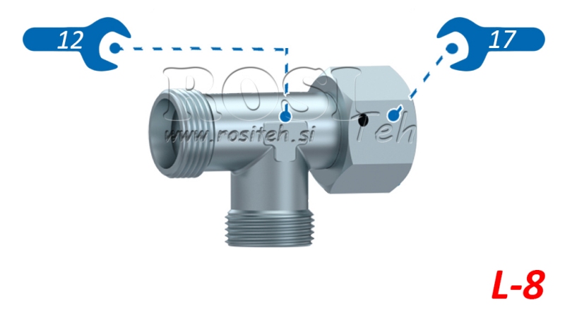 HYDRAULISK T-STYKKE L-8 MED SIDE SVINGMUTTER M14X1,5