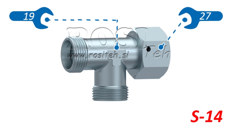 HYDRAULISK T-STYKKE S-14 MED SIDE SVINGMUTTER M22X1,5
