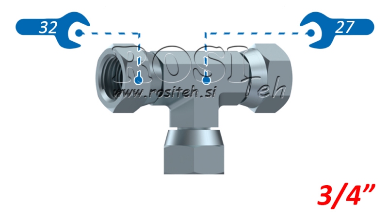 HYDRAULISK T-STYKKE MED SVINGMUTTER BSP 3/4