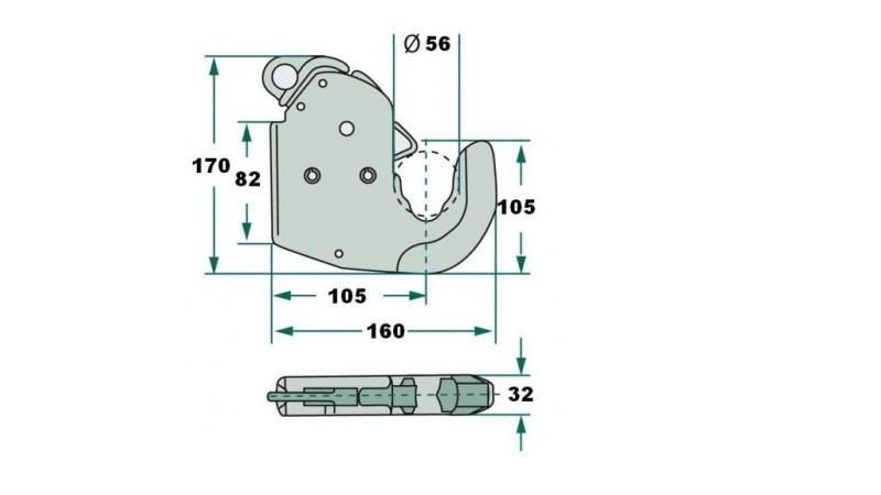 AUTOMATISCHER HAKEN FÜR TRAKTORANHÄNGER HYDRAULIK CAT.2S ECO - Abmessungen