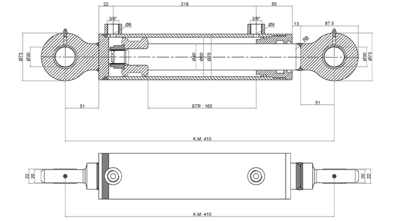 VÉRIN HYDRAULIQUE 60/40-165 AVEC VANNE D’INVERSION – CHARRUE POUR LE SOL