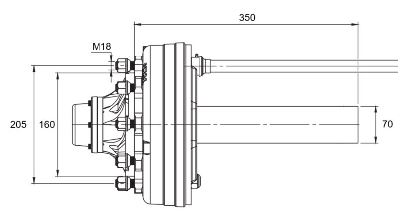 HALVAKSEL MED BREMSER - 3600 kg (6 SKRUE) - 350 mm