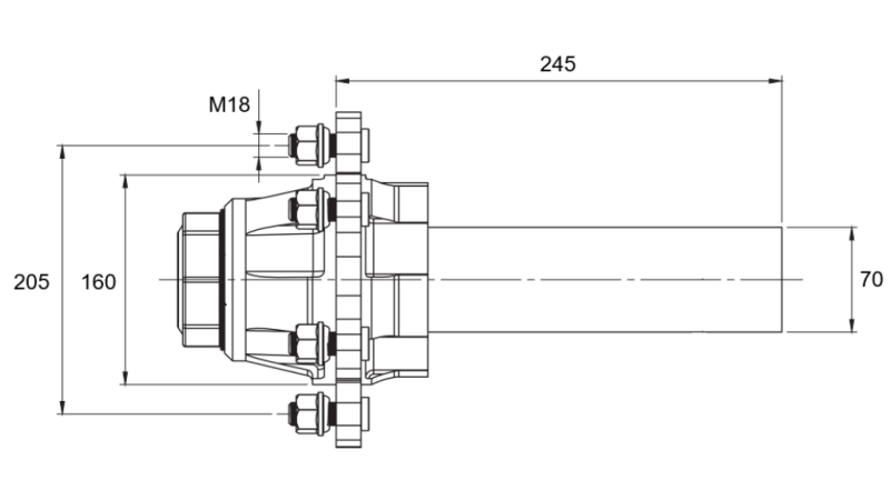 HALVAKSEL UTEN BREMSER - 3600 kg (6 SKRUE) - 245 mm