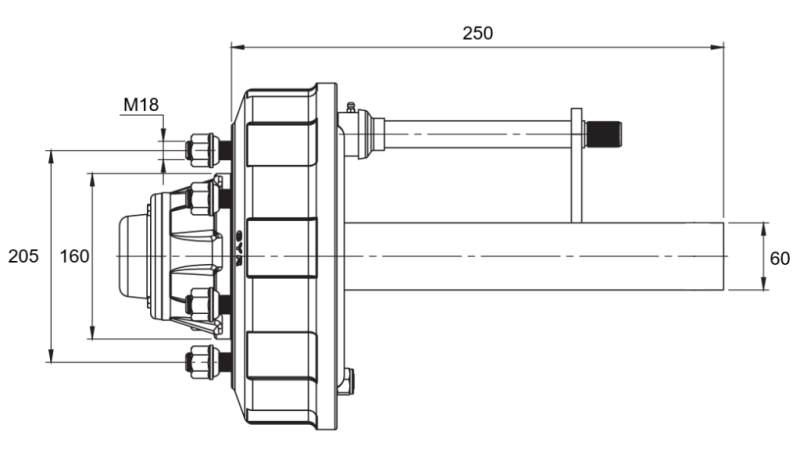 HALVAKSEL MED BREMSER - 2700 kg (6 SKRUE) - 250 mm