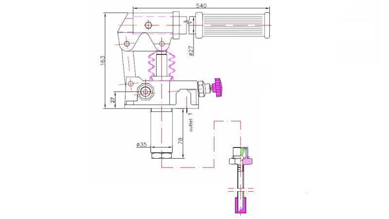 HÅNDPUMPE 45CC -SD- ENKEL RETNING - dimensjoner