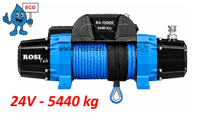 24 V ELEKTRISK VINSJ RS-12000 - 5440 kg - SYNTETISK TAU - ECO