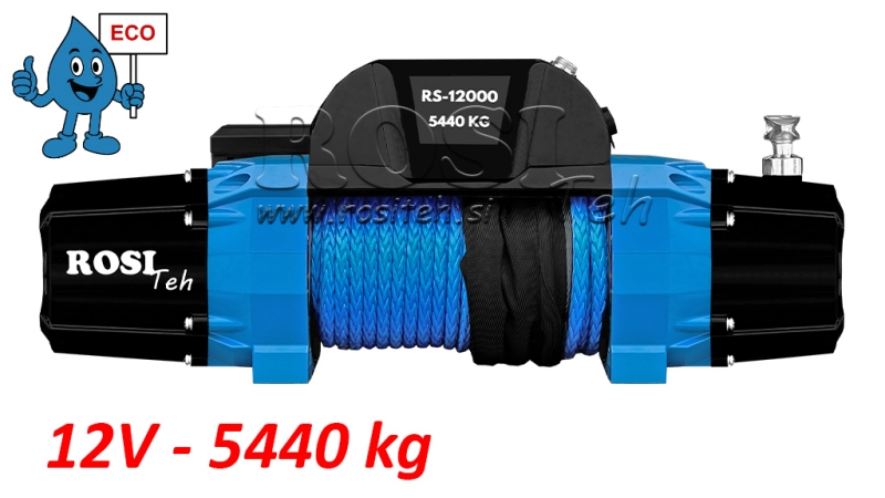 12 V ELEKTRISK VINSJ RS-12000 - 5440 kg - SYNTETISK TAU - ECO