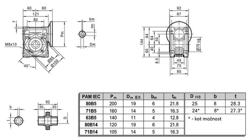 PMRV-50 Reducător pentru motor electric MS80 (0.55-0.75kW) RATIO 7.5:1