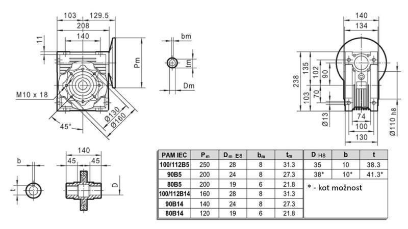 PMRV-90 REDUSER FOR ELEKTRISK MOTOR MS90 (1.1-1.5kW) FORHOLD 40:1