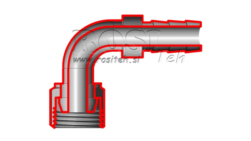 CONNECTEUR FEMELLE HYDRAULIQUE 3/4 COUDE 90° POUR DURITE EN CAOUTCHOUC Φ 15-16