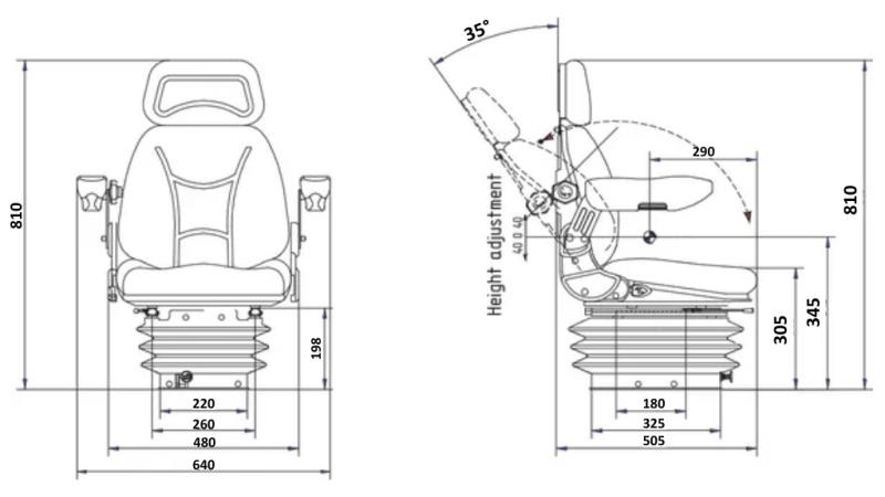 SEDILE TRACTOR CON SOSPENSIONE AD ARIA TESSUTO CON BRACCIOLO ECO