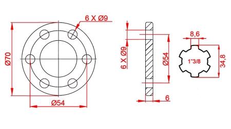 ADAPTER P.T.O. Z FLANGĄ 6 OTWORÓW 1 3/8