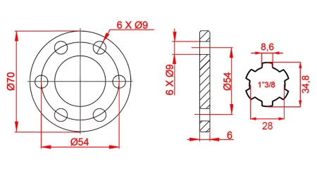 KARDÁN ADAPTER KARIMÁVAL 6 LYUK 1-3/8 (90 mm)