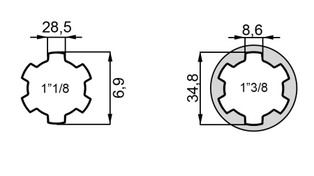 P.T.O. ADAPTER WITH PIN from 1”3/8 to 1”1/8