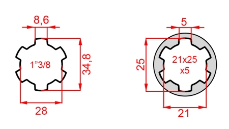 KARDÁN ADAPTER 21x25x5 (6 BORDÁS)-RŐL 1-3/8-RA (140 mm)