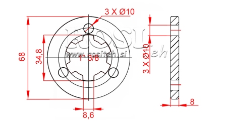 KARDANADAPTER MED FLANS 3 HAL OCH PINNE 1-3/8 (80 mm)
