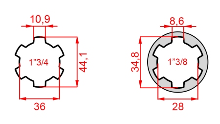 KARDANADAPTER MED TAP FRA 1-3/8 TIL 1-3/4 (165 mm)