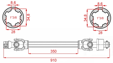 ECO GELENKWELLE 910mm 30-75PS MIT FREILAUFKUPPLUNG