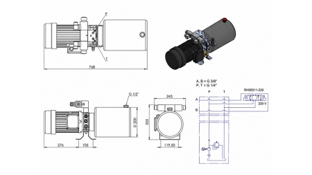 MINi HYDRAULIKAGGREGAT 380V AC (2,2 kW) - 8,0 cc - 11,2 lit/min - Tank 12 lit