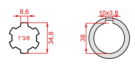 KARDANADAPTER 1-3/8 - HAL fi 38 mm (160 mm)