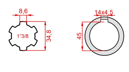 ADAPTER KARDANA 1-3/8 - OTWÓR fi 45 mm (180 mm)