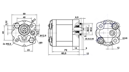 HYDRAULISK PUMPE 10C2,1X302 2,1 CC HØYRE