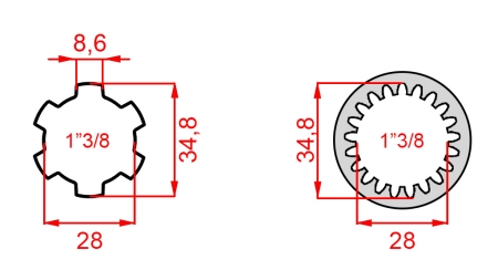 KARDÁN ADAPTER 1-3/8 (21 BORDÁS)-RŐL 1-3/8-RA (150 mm)