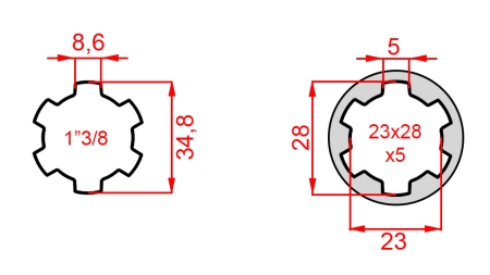 P.T.O. ADAPTER 1''3/8 -23 uni 221