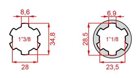 KARDANADAPTER ADAPTER FRA 1-1/8 TIL 1-3/8 (76 mm)