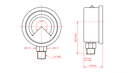 VAKUUMMETER DN63 VERTIKAL -1 - 0 BAR - 1/4