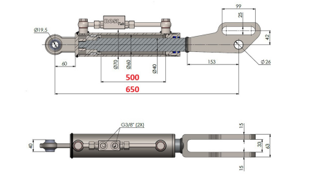 TIRANT LATERAL HIDRAULIC 2T CU FURCĂ 60/40-150 (500MM-650MM)
