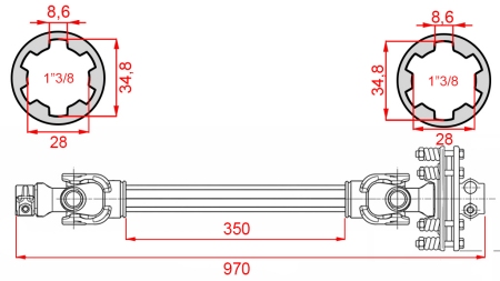 ECO KARDANAKSEL 970mm 70-110HP MED FRiktIONSKOBLING
