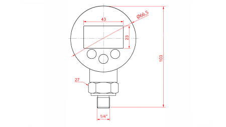 DIGITALT MANOMETER DN63 VERTIKAL 0 - 600 BAR - 1/4