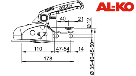 ATTELAGE AL-KO AK-270 POUR REMORQUE DE VOITURE ROND 2 700 KG FI35/40/45/50