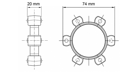 STJERNEKOBLING FOR GUMMIINNSATS ND16-ND17 (74mm)