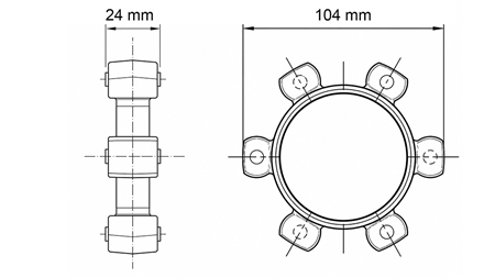 STJERNEKOBLING FOR GUMMIINNSATS ND43-ND44 (104mm)