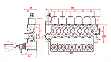 HYDRAULISK MANUELL VENTIL – 6-SEKSJONS RETNINGSVENTIL 6xR40 ECO