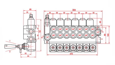 HYDRAULISK MANUELL VENTIL – 7-SEKSJONS RETNINGSVENTIL 7xR40 ECO