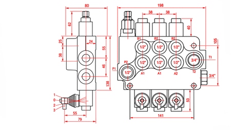 HYDRAULISK MANUELL VENTIL – 3-SEKSJONS RETNINGSVENTIL 3xR80 ECO