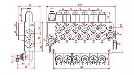 HYDRAULISK MANUELL VENTIL – 6-SEKSJONS RETNINGSVENTIL 6xR80 ECO