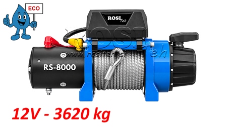 12 V ELEKTRISK VINSJ RS-8000 - 3620 KG - STÅLWIRE - ECO
