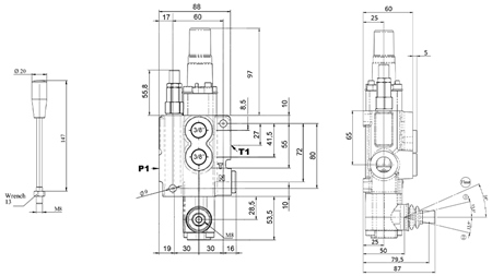 MANUELL HYDRAULISK VENTIL MONOBLOKK 1xZ50 + FLYTFUNKSJON