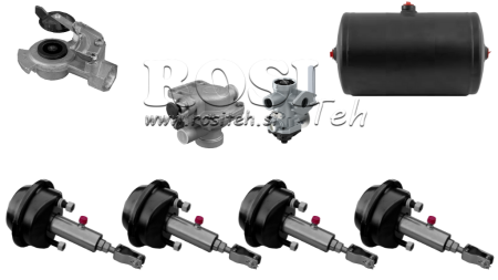 SET DE FRÂNE HIDRAULICE PE AER PENTRU REMORCĂ SISTEM COMPLET CU CIRCUIT SINGUR 4 CILINDRI