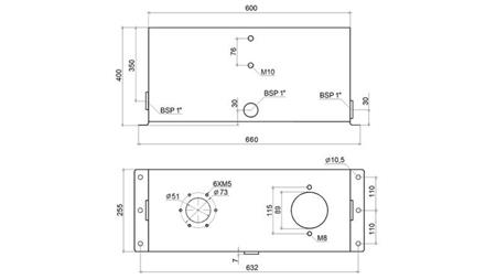 МЕТАЛЕН РЕЗЕРВОАР 45 ЛИТРА КУБ 400x255x600mm С ПРИЛОЖЕНИЕ