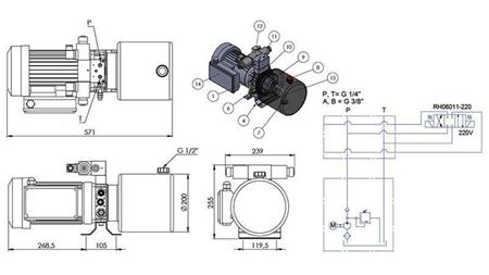 MINI HYDRAULICKÝ AGREGÁT 230V AC (1.5 kW) - 5.8 cc - 8.2 lit/min - nádrž 6 lit